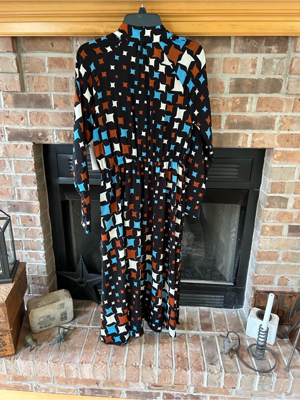 Nine West Black Dress with Blue, Orange & Cream Star Print